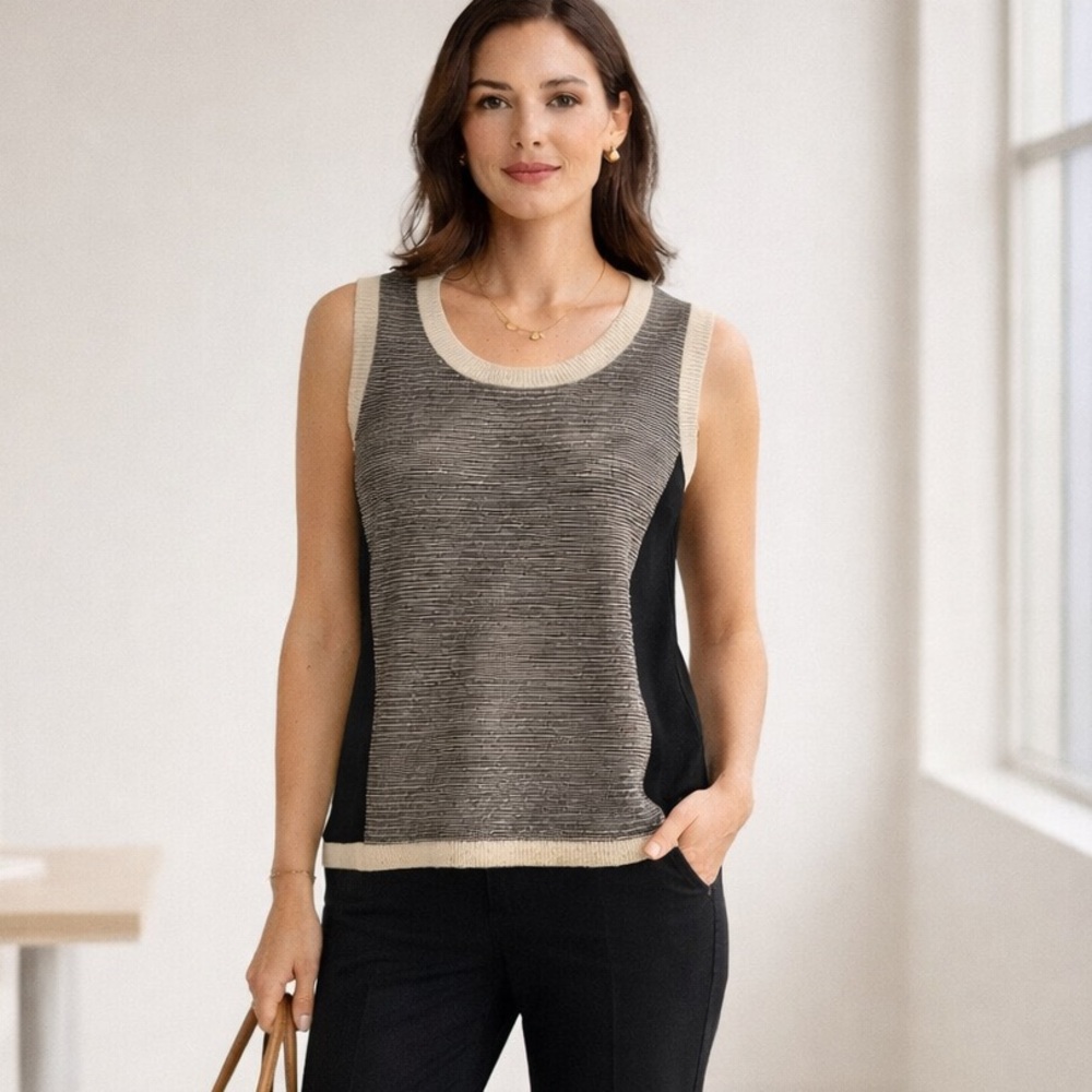 Coldwater Creek Silk Blend Sleeveless‎ Knit Tank Neutral Colorblock Size M